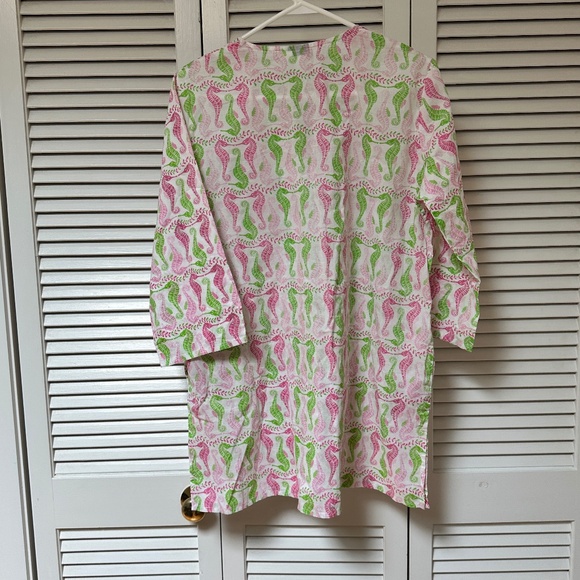 Lexi York Cotton Tunic Swim Cover Up White Pink Green Seahorse Print Large - Picture 8 of 8
